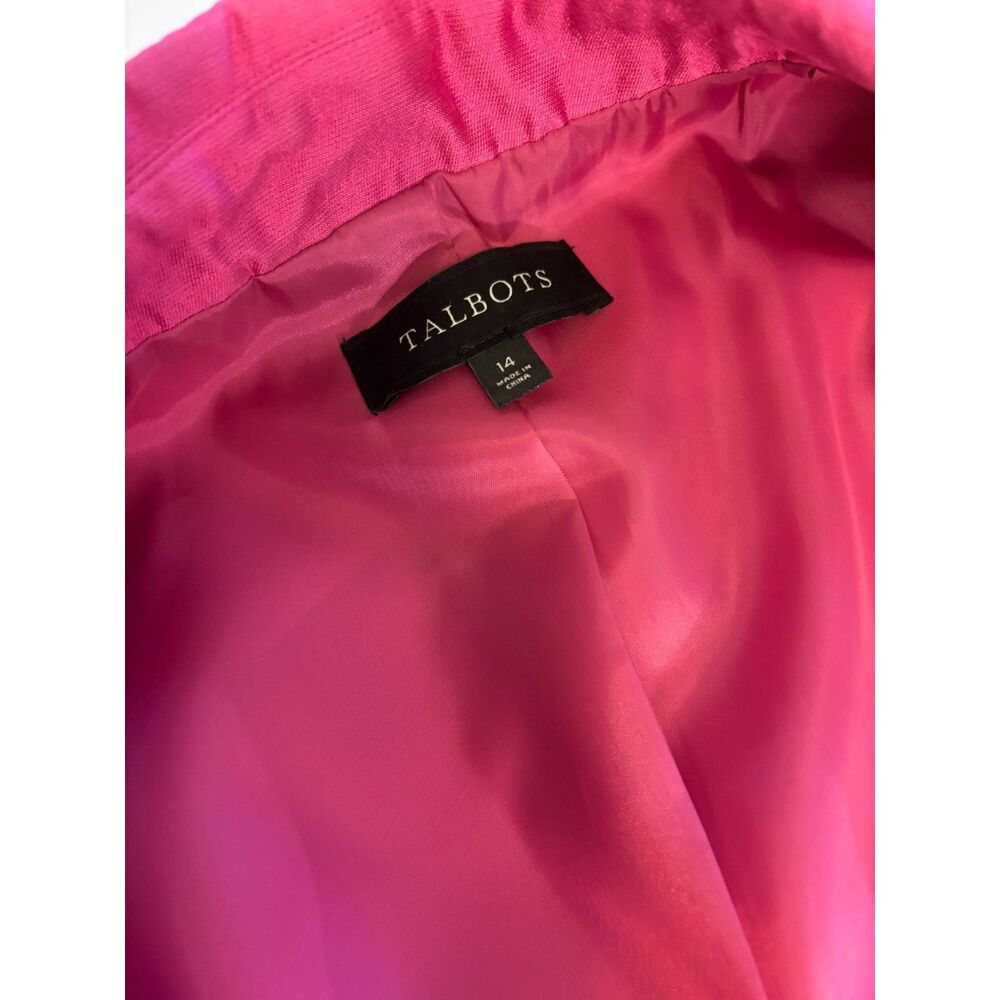 NWOT Talbots Silk Cotton Fuchsia Blazer Jacket One-Button Career Occasion 14 - Picture 5 of 6